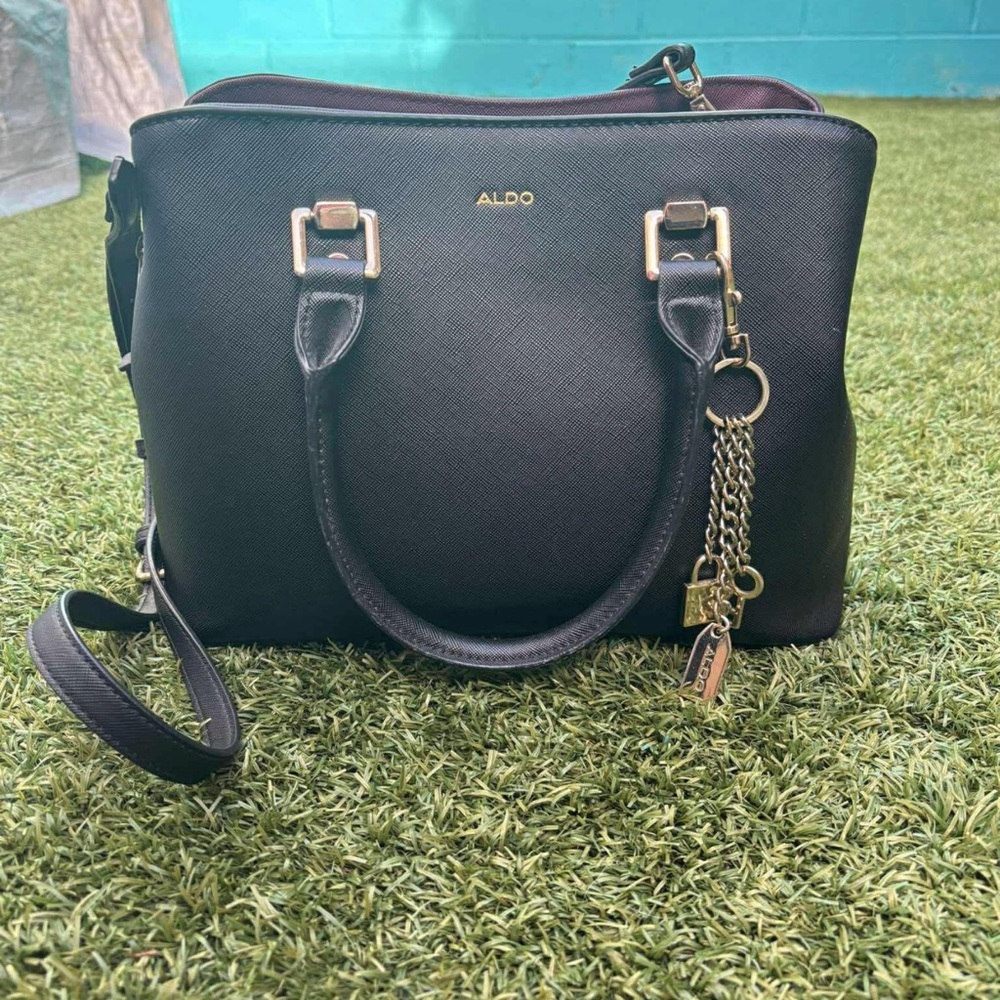 ALDO Black Satchel with Gold Charm Accents